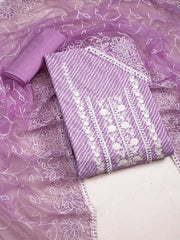 Lavender Floral Embroidered Sequinned Unstitched Dress Material