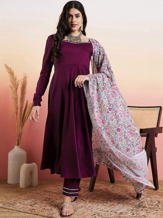 Mauve Regular Gotta Patti Kurta with Trousers & Dupatta