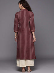 Women MaroonStriped Cotton Kurta