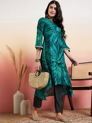 Green Abstract Dyed High-Low Flared Sleeves Kurta