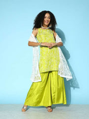 Women Embroidered Kurta with Palazzos & Dupatta