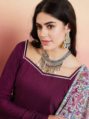 Mauve Regular Gotta Patti Kurta with Trousers & Dupatta