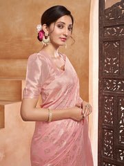 Pink Floral Woven Design Zari Saree
