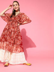 Women Floral Printed Gotta Patti Floral Kaftan Kurta