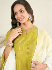 Green Women Regular Gotta Patti Kurta with Sharara & With Dupatta