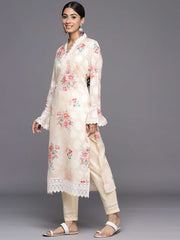 Women Yellow Floral Printed Regular Chikankari Kurta with Trousers