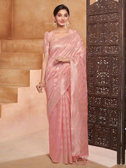 Pink Floral Woven Design Zari Saree