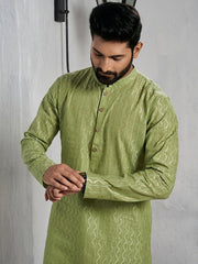 Woven Design Mandarin Collar Kurta