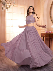 Lavender Embroidered Top With Skirt