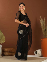 Black Ethnic Motifs Zari Organza Saree