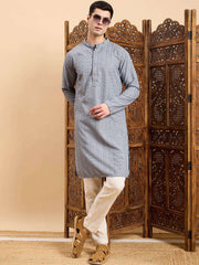 Grey Ethnic Motifs Printed Mandarin Collar Sequins A-Line Kurta