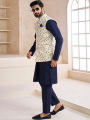 Woven-Design Mandarin Collar Nehru Jacket