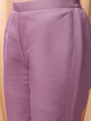 Pink Women Floral Printed Angrakha Thread Work Kurta with Trousers