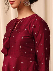 Maroon Ethnic Motifs Printed Tie-Up Neck Anarkali Kurta