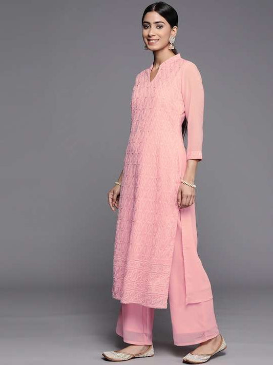 Floral Embroidered Chikankari Kurta with Palazzos