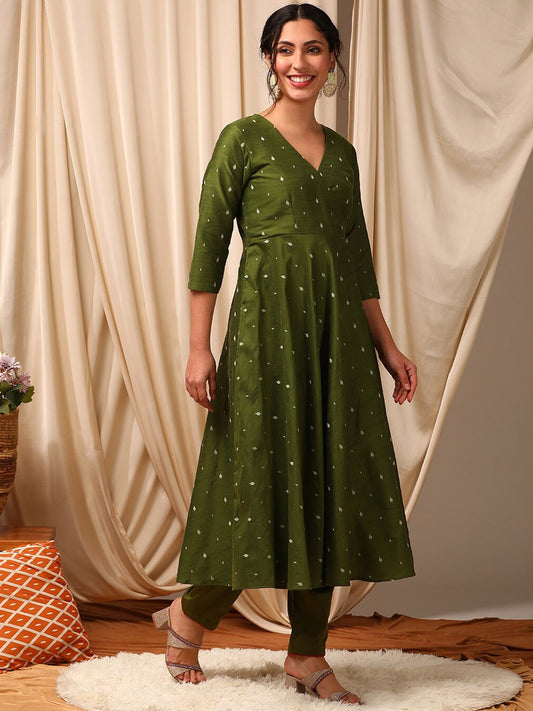 Green Colour Women Ethnic Motifs Sequinned Anarkali Kurta