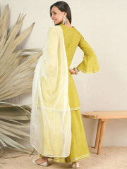 Green Women Regular Gotta Patti Kurta with Sharara & With Dupatta