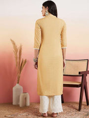 Mustard Yellow Ethnic Motifs Printed Pure Cotton Straight Kurta With Palazzo
