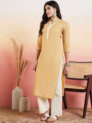 Mustard Yellow Ethnic Motifs Printed Pure Cotton Straight Kurta With Palazzo