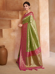 Green Paisley Woven Design Zari Pure Silk Saree