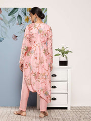 Women Floral Printed Pleated Gotta Patti Kurta with Trousers