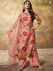 Floral Printed Regular Thread Work Kurta with Palazzos & With Dupatta