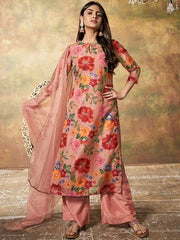 Floral Printed Regular Thread Work Kurta with Palazzos & With Dupatta