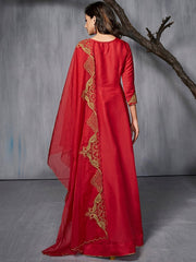 Ethnic Motifs Embroidered Maxi Gown Ethnic Dress With Dupatta