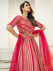 Women Ethnic Zari Woven Anarkali Kurta with Dupatta