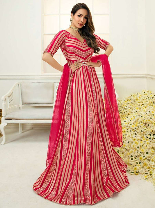 Women Ethnic Zari Woven Anarkali Kurta with Dupatta
