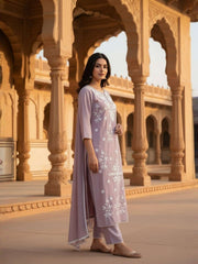 Women Ethnic Motifs Embroidered Regular Thread Work Pure Cotton Kurta with Trousers & Dupatta