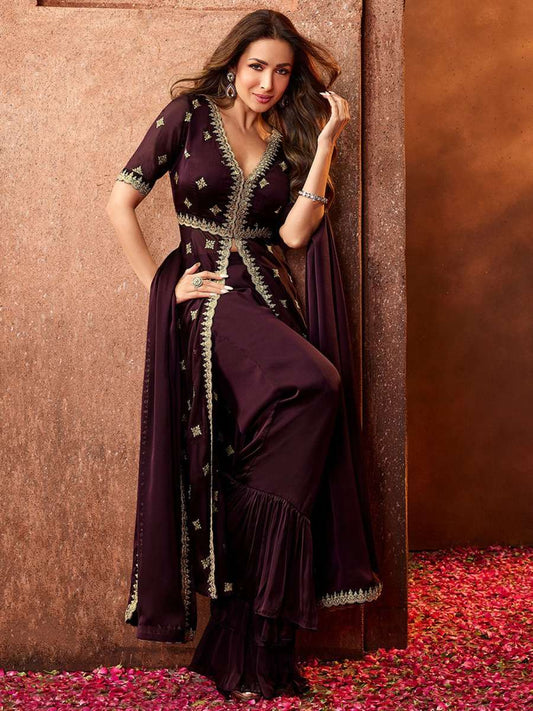 Women Ethnic Motifs Embroidered Sequinned Kurta With Palazzos & Dupatta Kurta Sets