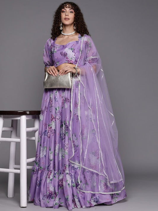 Lavender printed Readymade lehenga choli with dupatta