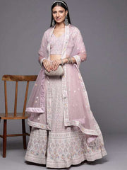 Lavender and white Readymade embroidered lehenga choli with dupatta
