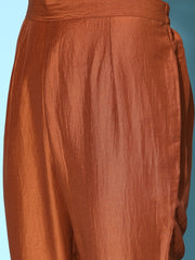 Women Rust Ethnic Motifs Embroidered Kurta with Trousers