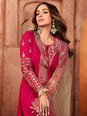 Malaika Arora Style Magenta & Gold Embroidered Kurta Suit