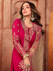 Malaika Arora Style Magenta & Gold Embroidered Kurta Suit