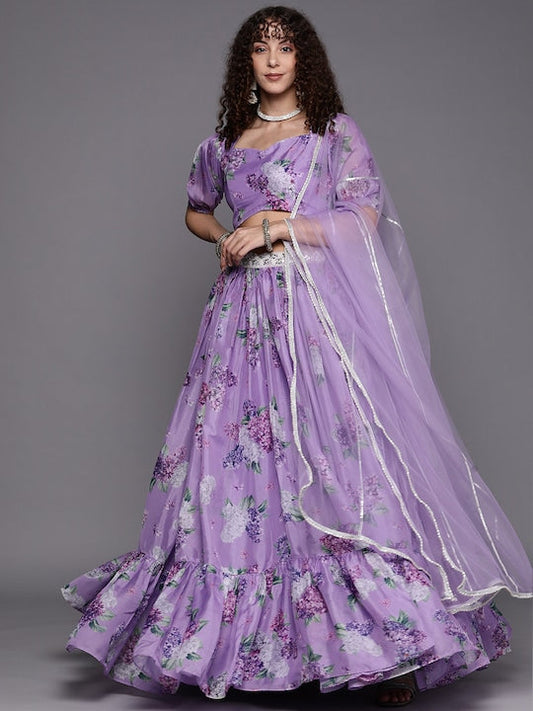 Lavender printed Readymade lehenga choli with dupatta