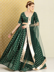 Green and woven Readymade design lehenga choli with dupatta