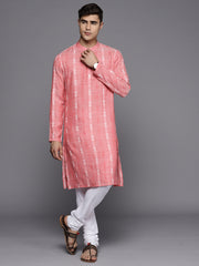 Peach Striped Kurta with Churidar