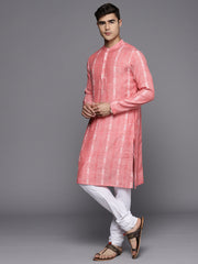 Peach Striped Kurta with Churidar