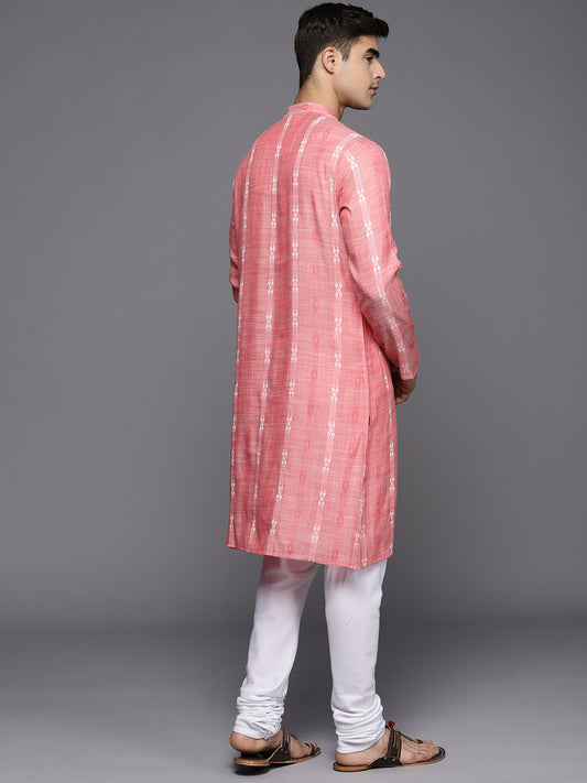Peach Striped Kurta with Churidar