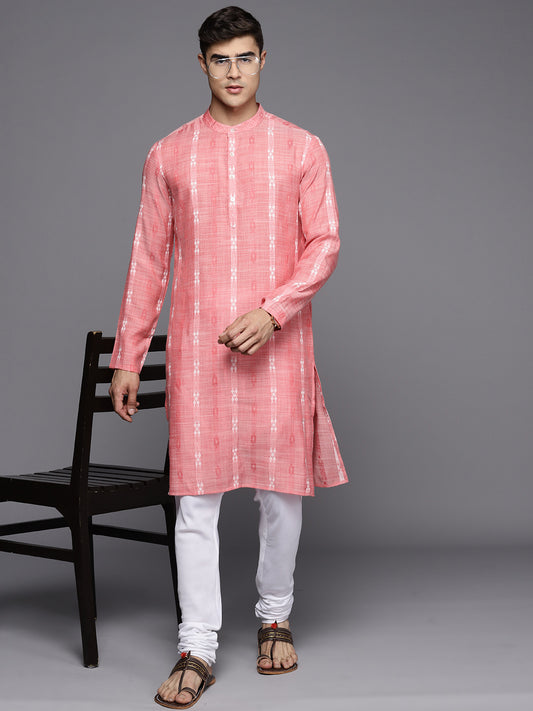 Peach Striped Kurta with Churidar