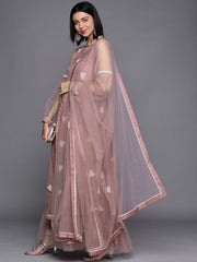 Mauve Net Anarkali Ruffled Kurta with Dupatta