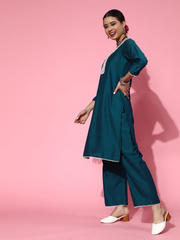 Teal Silk Blend Solid with Salwar Kameez Duppata