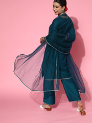 Teal Silk Blend Solid with Salwar Kameez Duppata