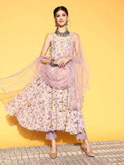 Women Floral Poly Chiffon Swirling Volume Kurta Set