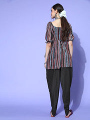 Women Striped Poly Chiffon Print Parade Kurta Set