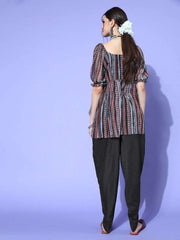 Women Striped Poly Chiffon Print Parade Kurta Set