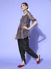 Women Striped Poly Chiffon Print Parade Kurta Set